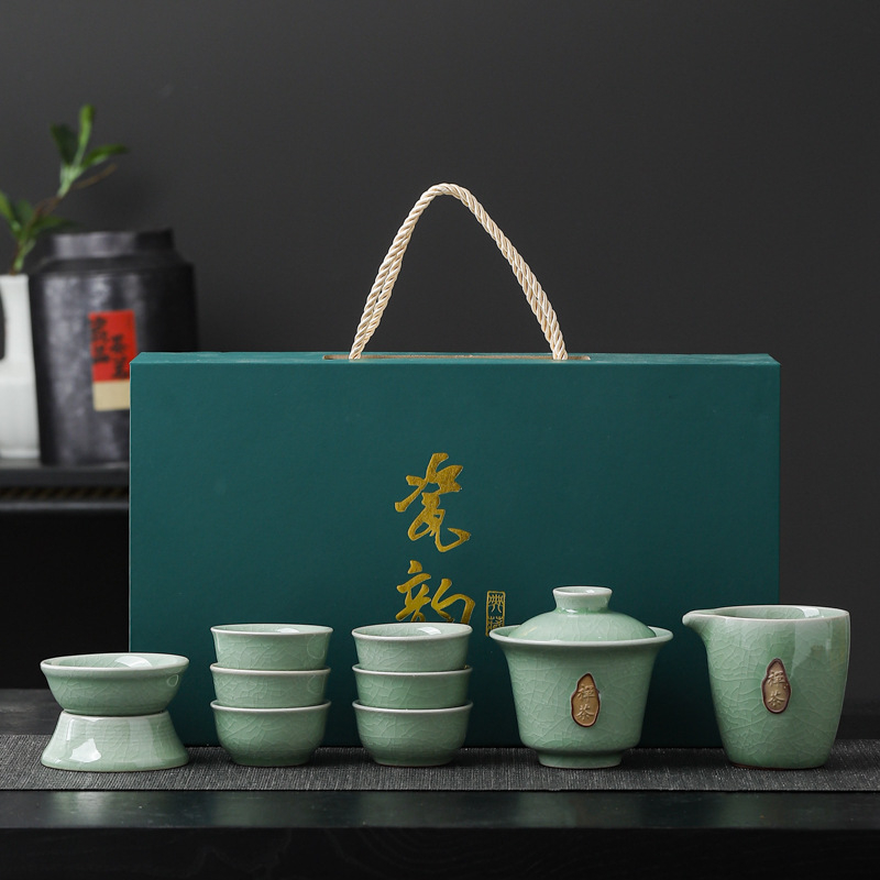 Set de ceai Ge Ware cu Ru Ware Gongfu, ceainic și cești, ceramic pentru uz casnic