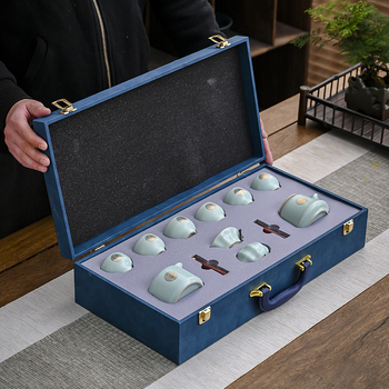 Set ceai Ru Kiln Kung Fu din porțelan premium: ceainic cu capac, cești, cutie cadou pentru birou