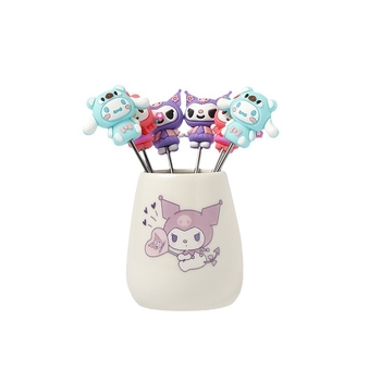 Set personalizat de furculițe pentru fructe din silicon și oțel inoxidabil 304 – bețișoare de desert cu personaje de desene animate pentru copii