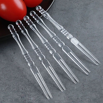 Furculițe de fructe din plastic, de unică folosință, transparente, ambalate individual