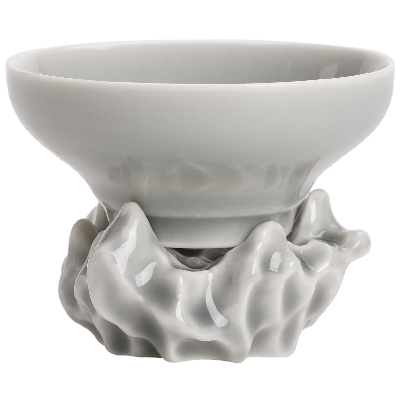 Set ceramic de filtrare ceai în stil japonez, glazură gri-înghețată, cu infuzor și filtru pentru frunze de ceai