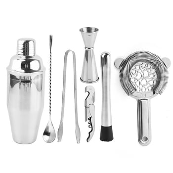 Set din oțel inoxidabil Boston shaker pentru cocktail, 7 piese, cu clești pentru gheață și strecurătoare