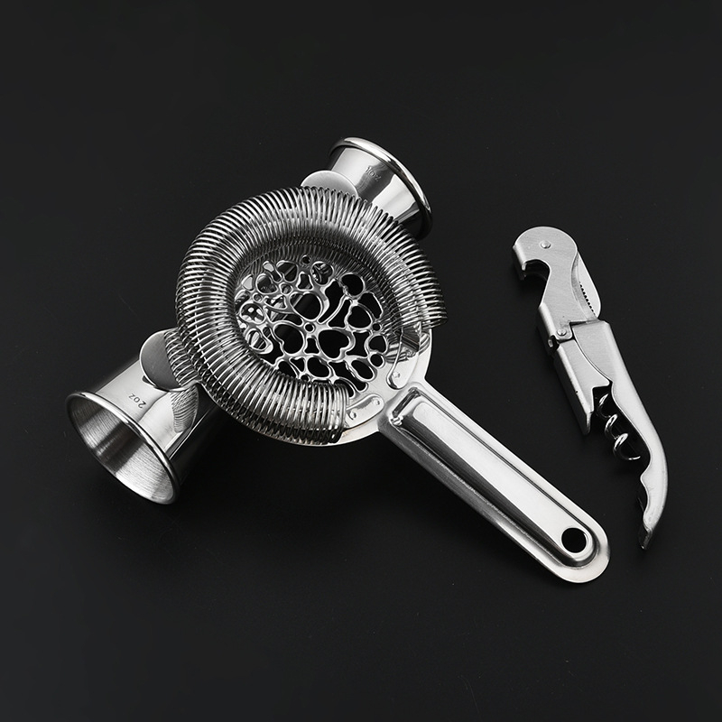 Set din oțel inoxidabil Boston shaker pentru cocktail, 7 piese, cu clești pentru gheață și strecurătoare