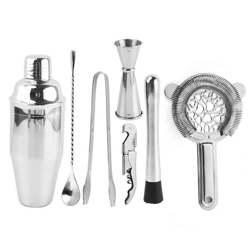 Set din oțel inoxidabil Boston shaker pentru cocktail, 7 piese, cu clești pentru gheață și strecurătoare