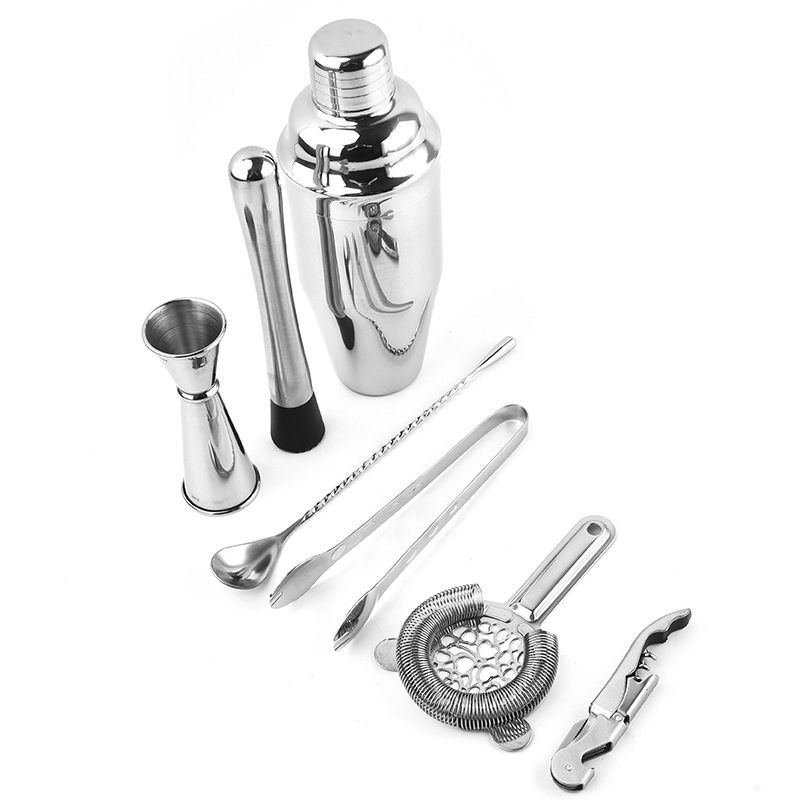 Set din oțel inoxidabil Boston shaker pentru cocktail, 7 piese, cu clești pentru gheață și strecurătoare