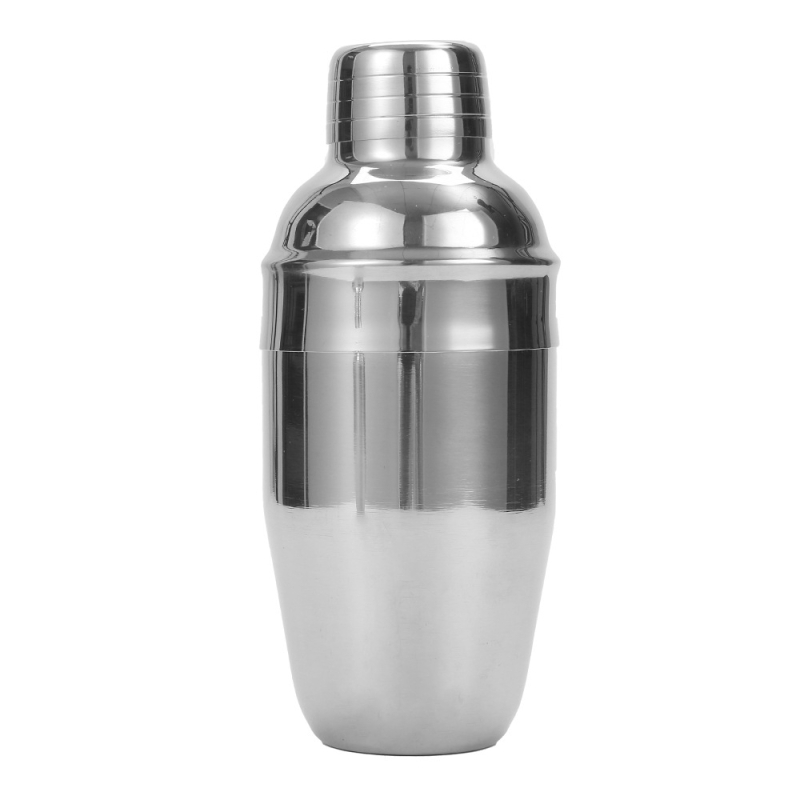 Set shaker din oțel inoxidabil cu suport din lemn, 7 piese pentru bar: shaker, lingură de bar, ceașcă de măsurat, strecurător pentru gheață