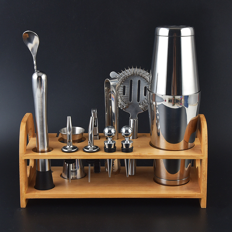 Set de bar din oțel inoxidabil, 11 piese, accesorii pentru cocktailuri cu strecurător de gheață și clește pentru gheață