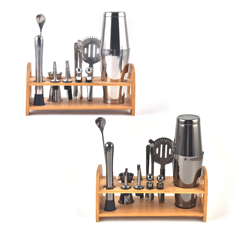 Set de bar din oțel inoxidabil, 11 piese, accesorii pentru cocktailuri cu strecurător de gheață și clește pentru gheață