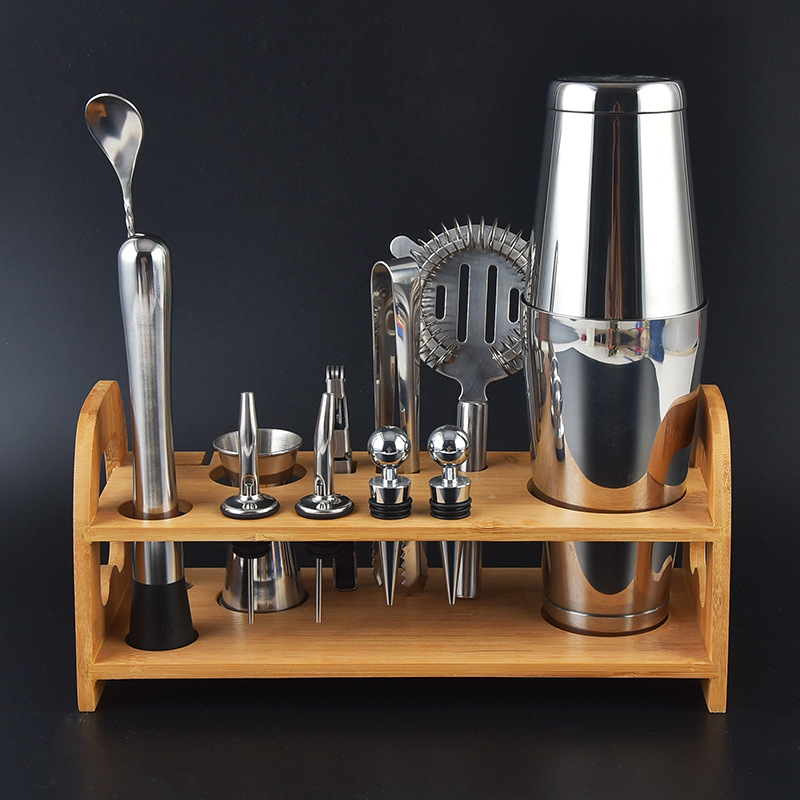 Set de bar din oțel inoxidabil, 11 piese, accesorii pentru cocktailuri cu strecurător de gheață și clește pentru gheață
