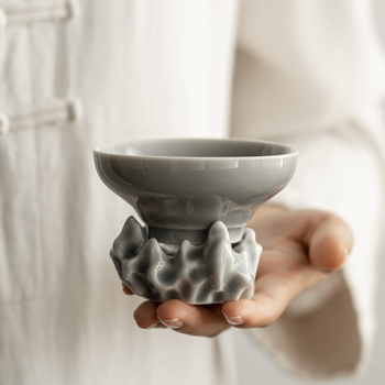 Filtru de ceai în stil japonez, glazură gri, filtru integrat și accesorii ceramice pentru ceai