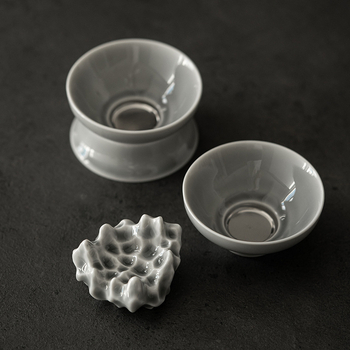 Filtru de ceai în stil japonez, glazură gri, filtru integrat și accesorii ceramice pentru ceai