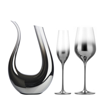 Sticlă de cristal cu gradient argintiu-gri electroplacat, stil american, pahar de vin înalt cu decantator – set