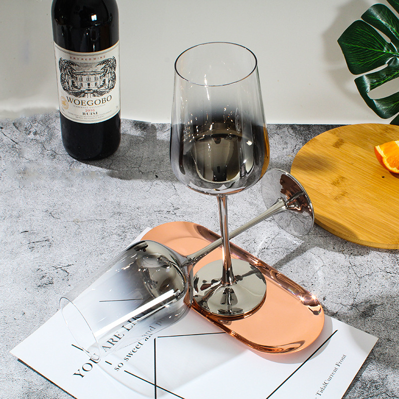 Sticlă de cristal cu gradient argintiu-gri electroplacat, stil american, pahar de vin înalt cu decantator – set