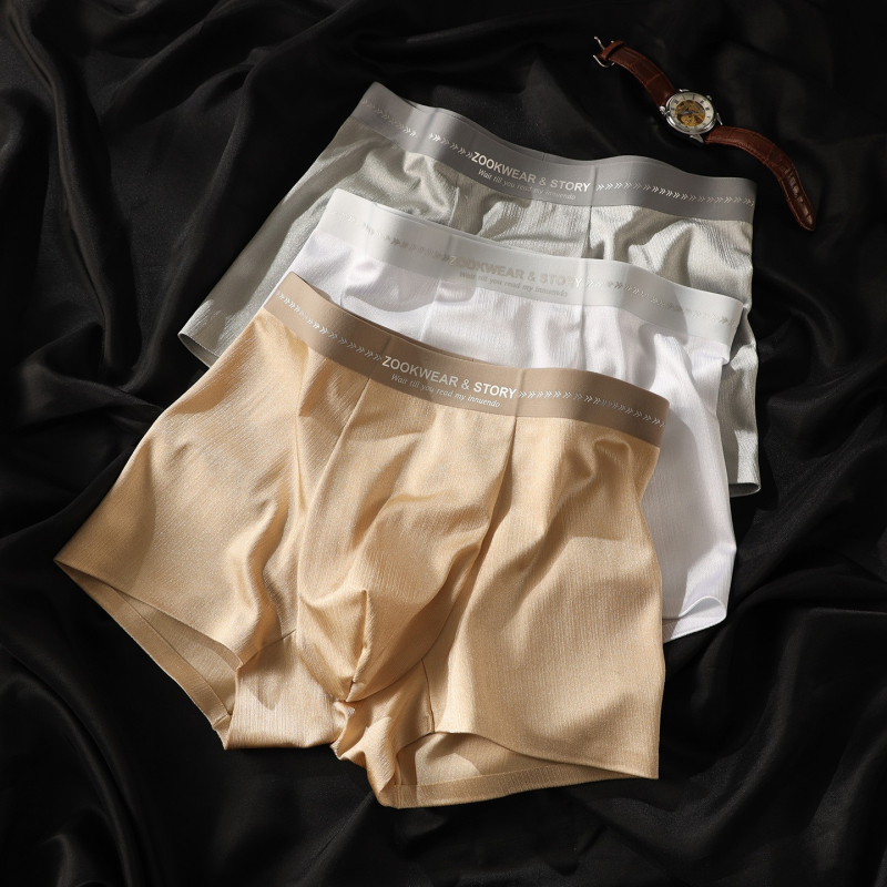 Muške satin boxer briefs bez šavova, prozračne, srednjeg struka, jednobojne