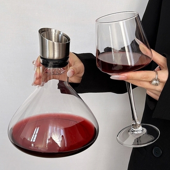 Decantor de vin din sticlă, design cu cascadă, capacitate 1000 ml, calitate premium