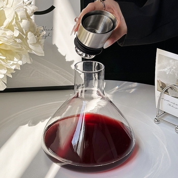 Decantor de vin din sticlă, design cu cascadă, capacitate 1000 ml, calitate premium