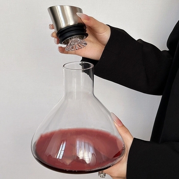 Decantor de vin din sticlă, design cu cascadă, capacitate 1000 ml, calitate premium
