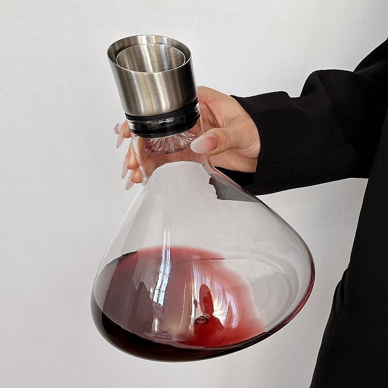 Decantor de vin din sticlă, design cu cascadă, capacitate 1000 ml, calitate premium
