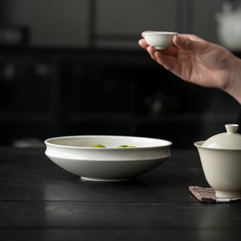 Tavă mare de ceai din ceramică, cu suport pentru ceainic, capac și bol, covoraș de uscare și farfurie pentru fructe