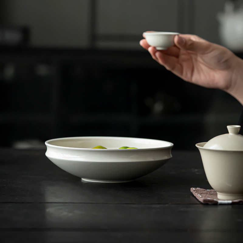 Tavă mare de ceai din ceramică, cu suport pentru ceainic, capac și bol, covoraș de uscare și farfurie pentru fructe