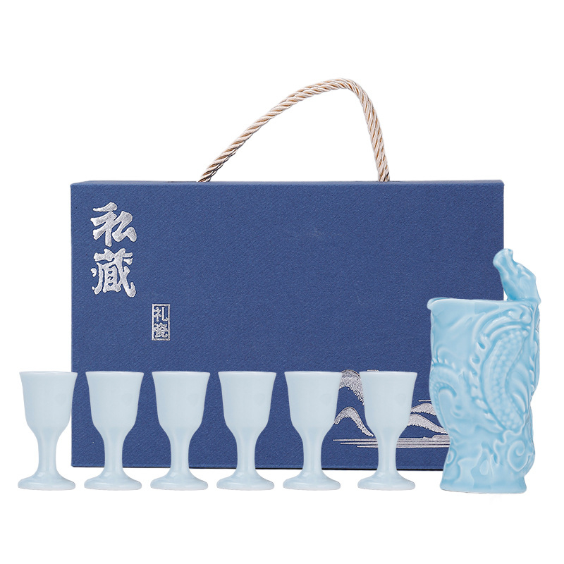 Set ceramic pentru unelte de vin, 8 piese, cutie cadou elegantă din porțelan, pahare de vin și dispozitiv de turnare