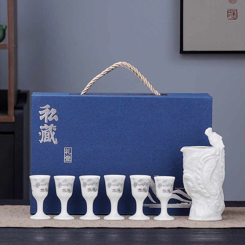 Set ceramic pentru unelte de vin, 8 piese, cutie cadou elegantă din porțelan, pahare de vin și dispozitiv de turnare