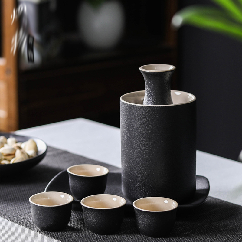 Set japonez de saké din ceramică în stil japonez, cu oală, cupe, tavă și cutie cadou, pentru uz casnic, personalizare logo