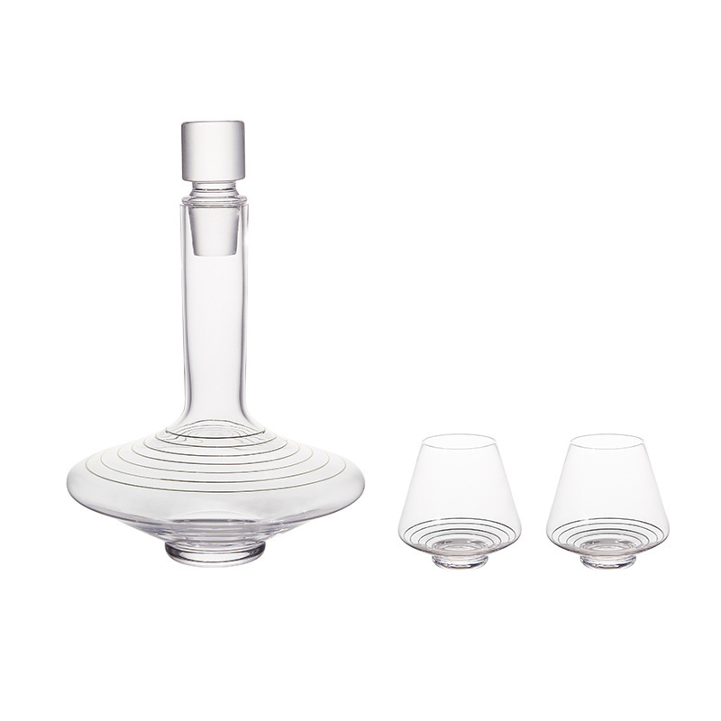 Decantor de vin din cristal cu două pahare, set de trei piese pentru uz casnic