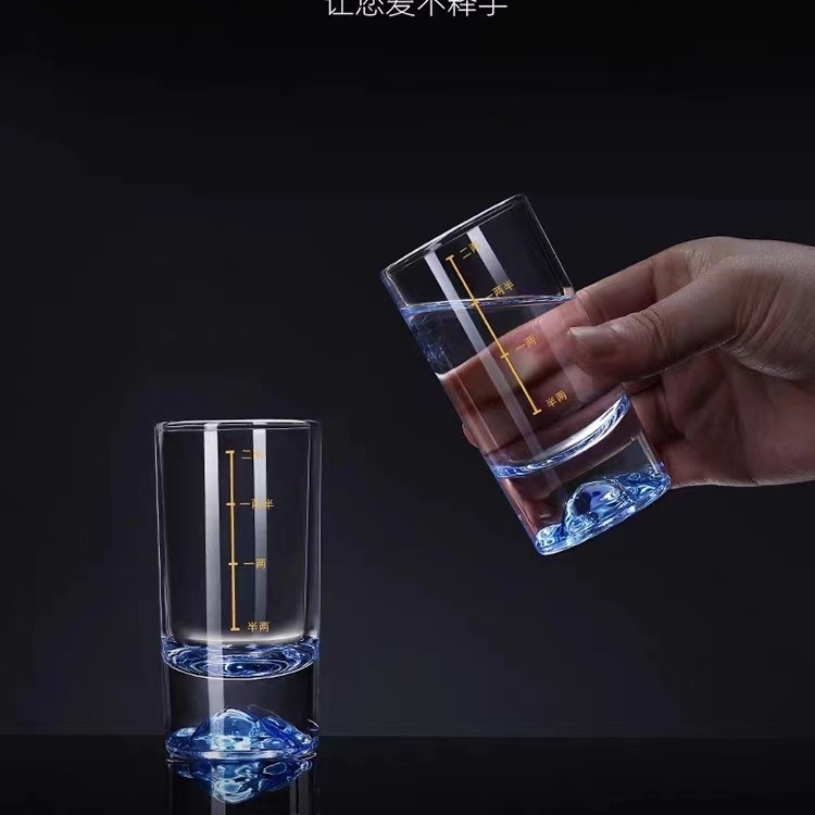 Blue Mountain set din sticlă cristal cu scară de măsurare, 2 piese, pahare elegante pentru băuturi spirtoase