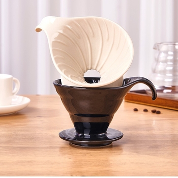 Filtru de cafea ceramic, formă în V, mâner spiral curbat, pentru prepararea cafelei