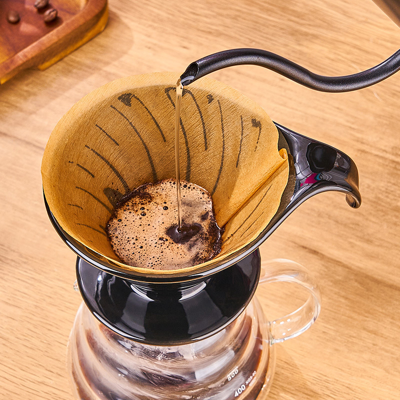 Filtru de cafea ceramic, formă în V, mâner spiral curbat, pentru prepararea cafelei