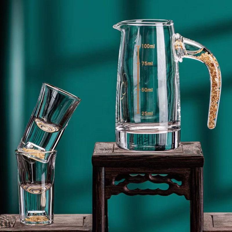 Set de pahare din cristal pentru băuturi spirtoase cu folie de aur, stil retro luxos, peste 10 bucăți, capacitate 1–100 ml