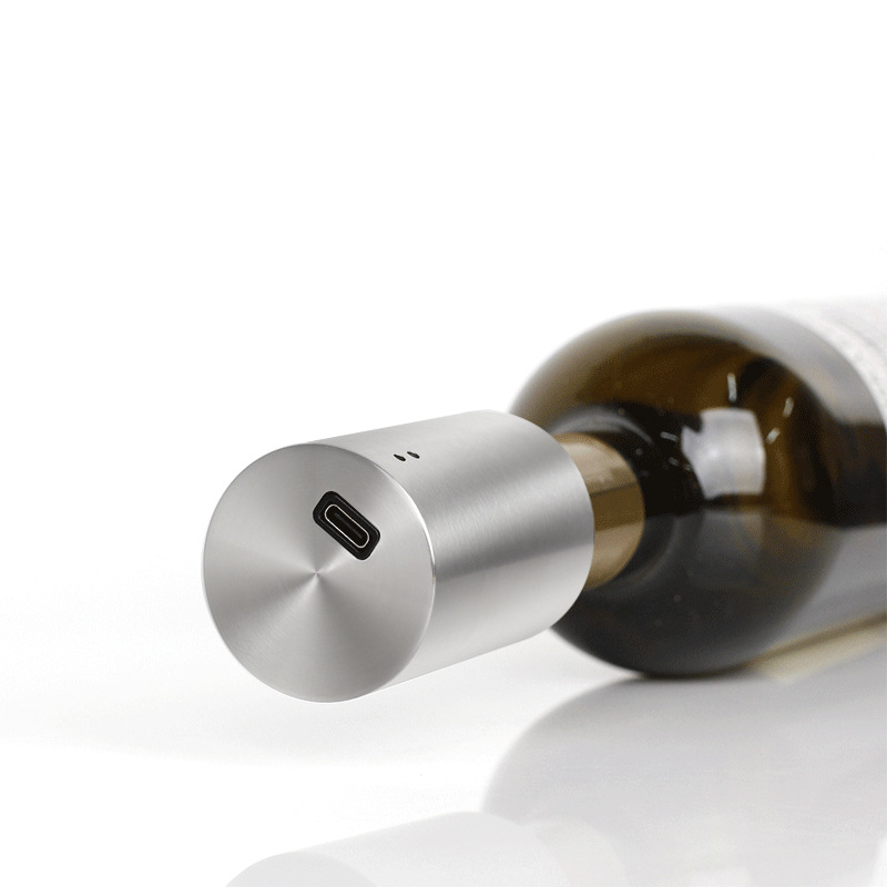 Dop pentru sticla de vin, cu încărcare USB, vacuum automat, din oțel inoxidabil, conservare a vinului