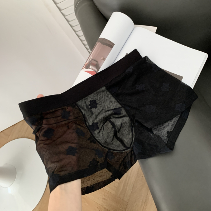Retro smeđi medvjed jacquard čipka muške bokserice, 10A antibakterijske, s mirisom kamelije i Mulberry Silk