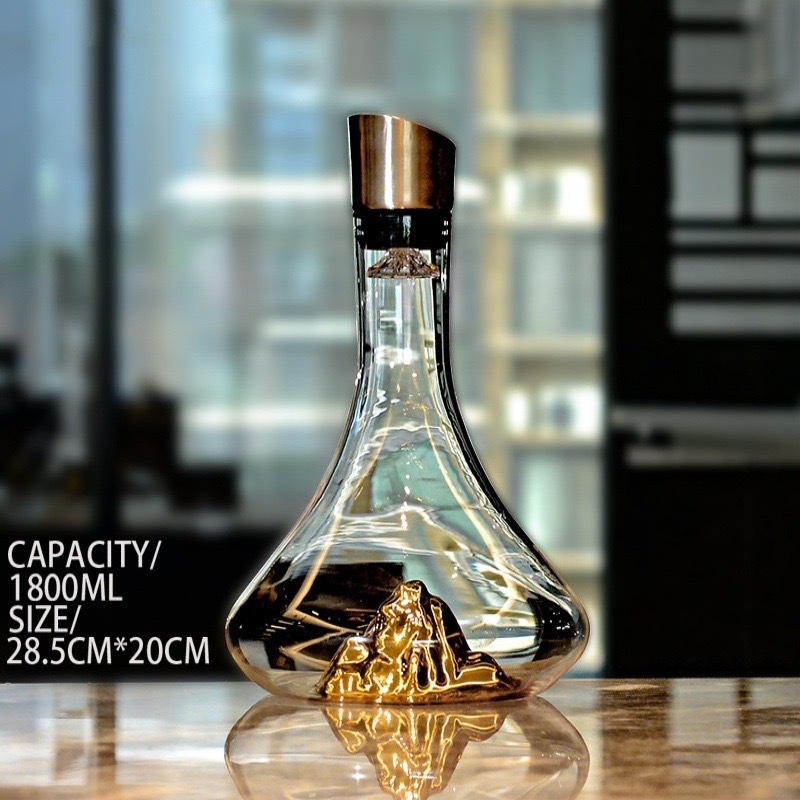 Decantor pentru uz casnic, stil european, cu capac, filtrare cu două niveluri, sticlă 1800 ml