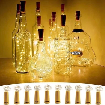 Lumină LED pentru sticle de vin cu sârmă de cupru, beculețe la capacul sticlei, decor de Crăciun