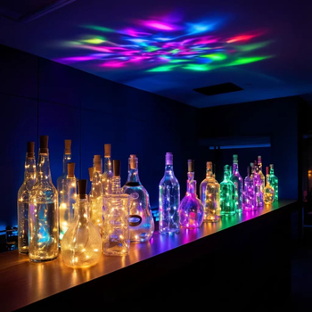 Lumină LED pentru sticle de vin cu sârmă de cupru, beculețe la capacul sticlei, decor de Crăciun