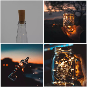 Lumină LED pentru sticle de vin cu sârmă de cupru, beculețe la capacul sticlei, decor de Crăciun