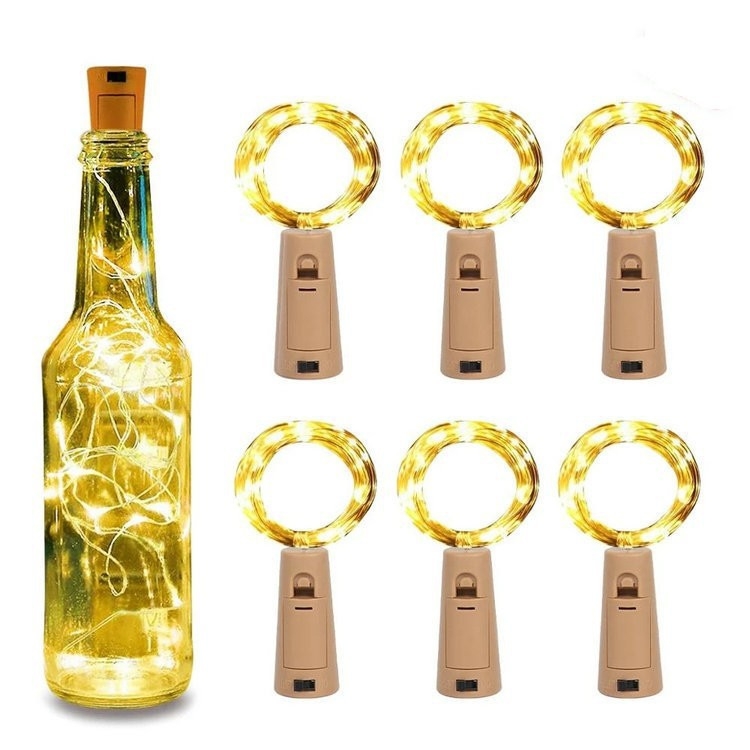 Lumină LED pentru sticle de vin cu sârmă de cupru, beculețe la capacul sticlei, decor de Crăciun