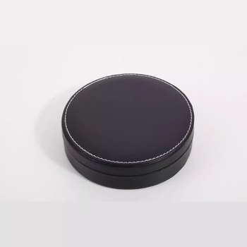 Nou în cutie rotundă din piele neagră pentru vin: deschizător de sticle, dop și turnător — set cadou