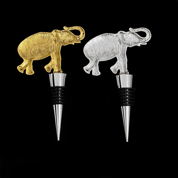 Dop de sticlă pentru vin cu elefant auriu și elefant metalic argintiu