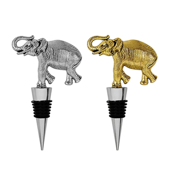 Dop de sticlă pentru vin cu elefant auriu și elefant metalic argintiu