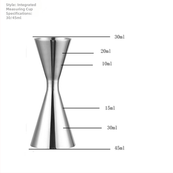 Pahar de măsurat din oțel inoxidabil 304, cu două capete, design integrat, scară în unci, pentru cocktailuri