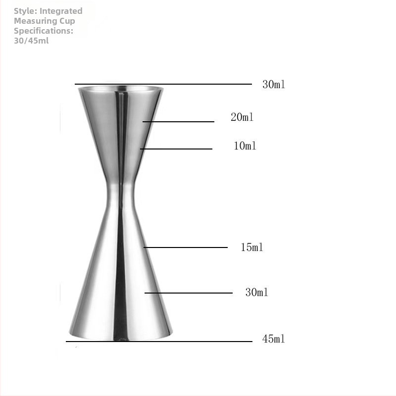 Pahar de măsurat din oțel inoxidabil 304, cu două capete, design integrat, scară în unci, pentru cocktailuri