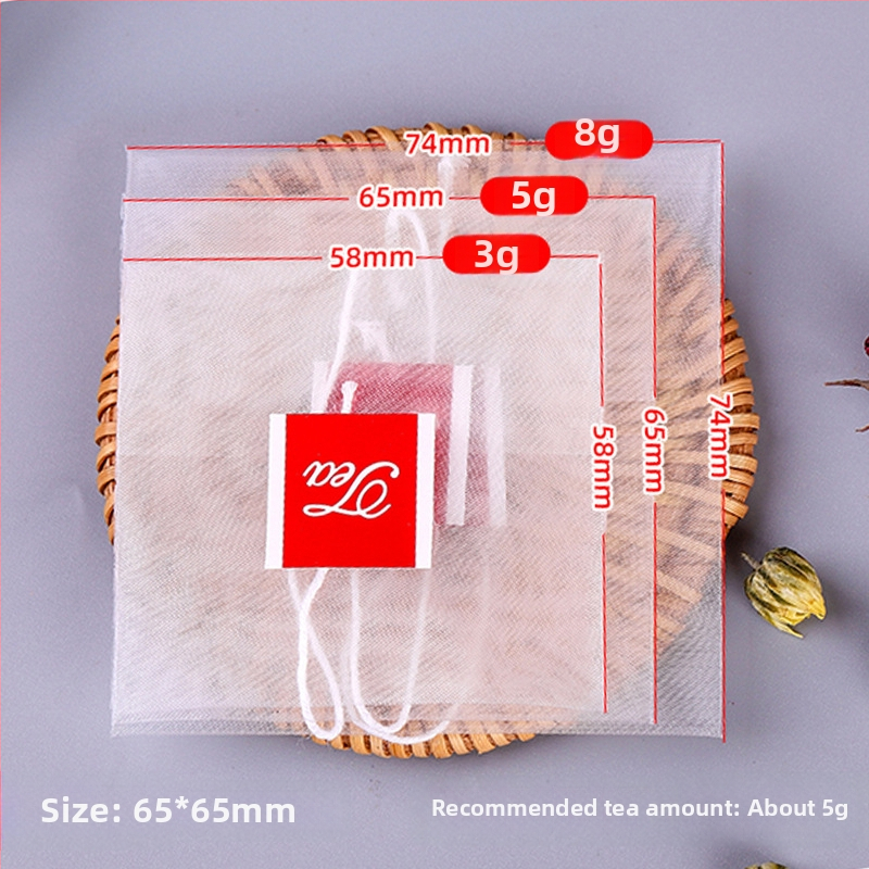 Pliculețe de ceai din nailon, o singură utilizare, cu etichetă, pliabile, filtre pentru ceai de flori, albe, 3–8 g, dimensiuni 58×58 mm, 65×65 mm, 74×74 mm