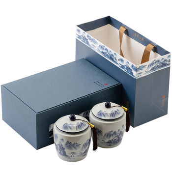 Cutie cadou din ceramică pentru ceai în stil chinezesc minimalist, cu două recipiente, cutie goală de ambalaj pentru ceai negru, ambalaj premium pentru ceai