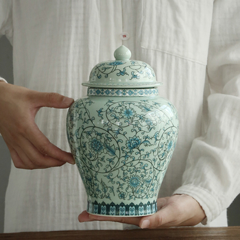 Recipient ceramic mare cu capac pentru ceai, uz casnic, cutie cadou pentru ceai negru și verde, depozitare rezistentă la umezeală