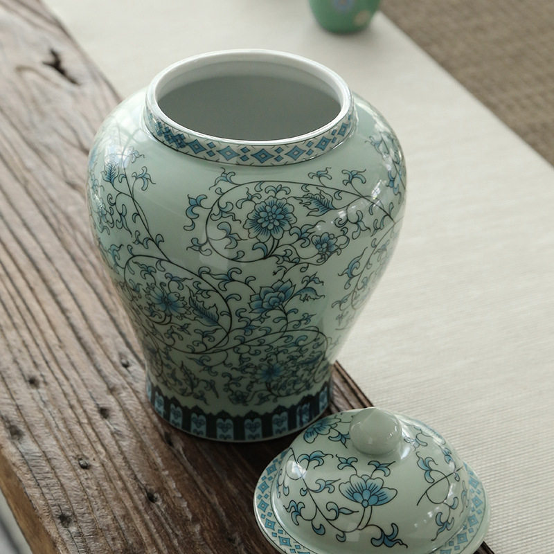 Recipient ceramic mare cu capac pentru ceai, uz casnic, cutie cadou pentru ceai negru și verde, depozitare rezistentă la umezeală