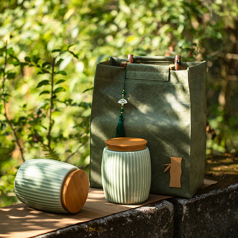 Set cadou creativ de ceai cu borcan ceramic și ceașcă de sticlă – ceai verde Mingqian, Biluo Chun, Maojian și Longjing