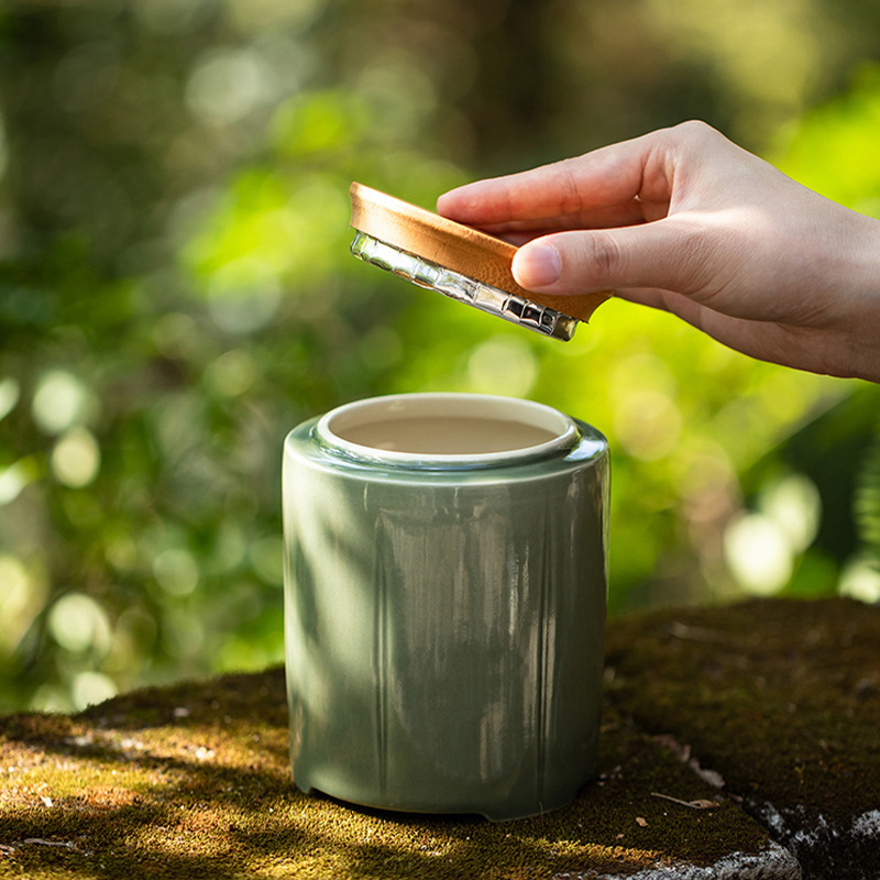 Set cadou creativ de ceai cu borcan ceramic și ceașcă de sticlă – ceai verde Mingqian, Biluo Chun, Maojian și Longjing